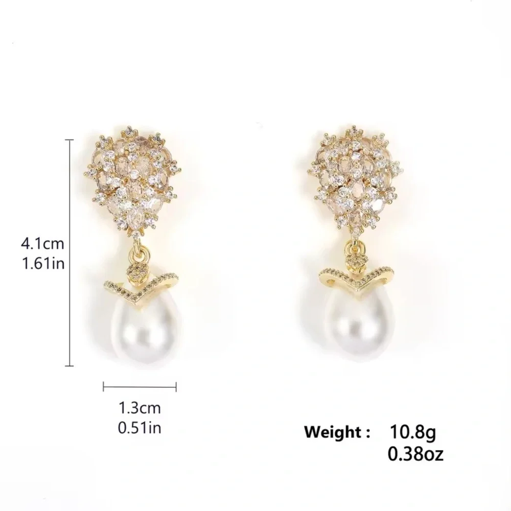 Golden Crystal Bouquet Pearl Earrings